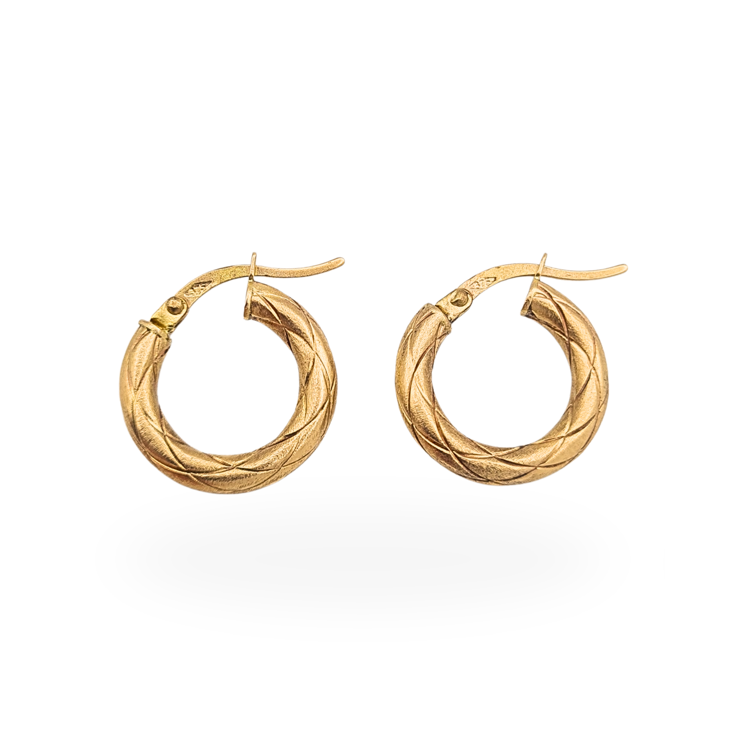 Quality 9ct Gold Small Textured Hoop Earrings Cross Hatch Flip Top Hoops