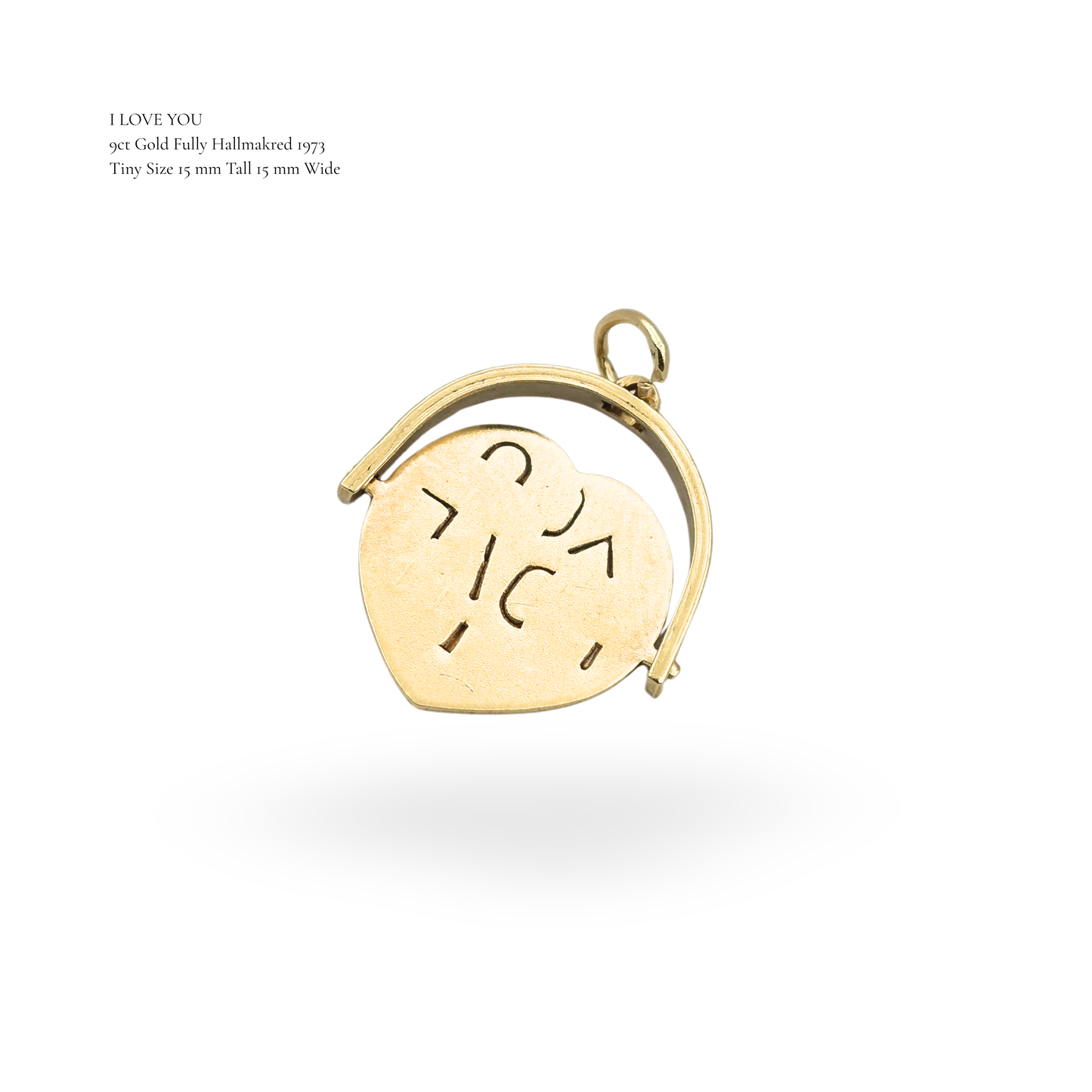 Tiny 9ct Gold Heart Spinner Charm "I Love You" Birmingham 1973