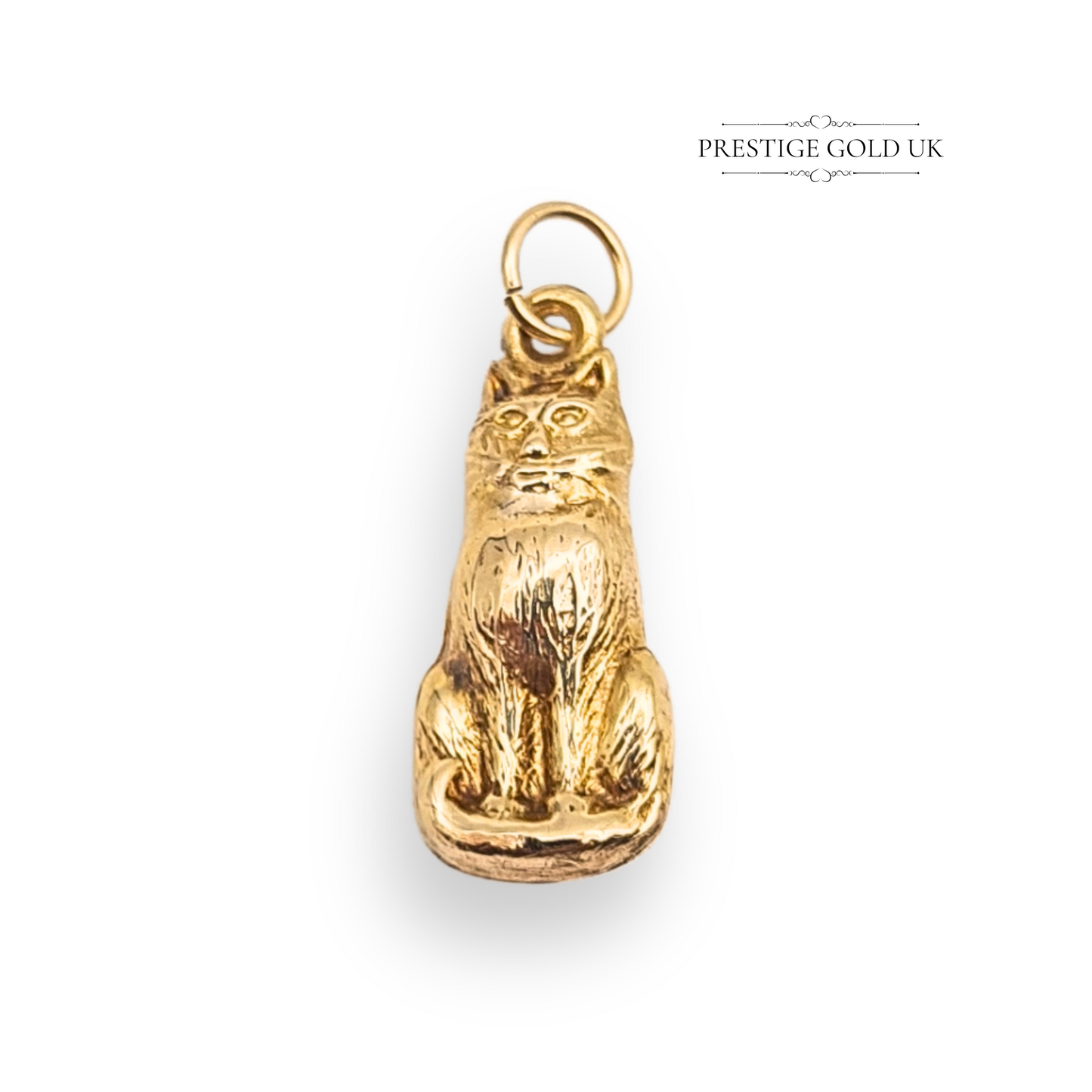 9ct Gold Small Cat Charm Pendant, Hollow Construction Lightweight Charm