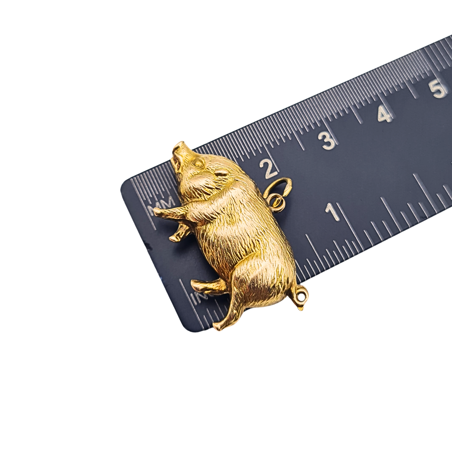 Large 9ct Gold Pig Boar Charm Pendant Hollow Moving Rattle Animal Charm