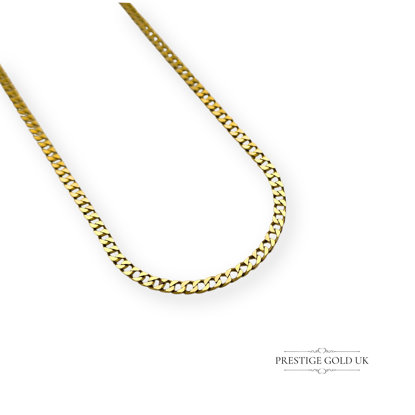 9ct Solid Gold Curb Chain Necklace, Fully Hallmarked, 18" Long, 3mm Wide