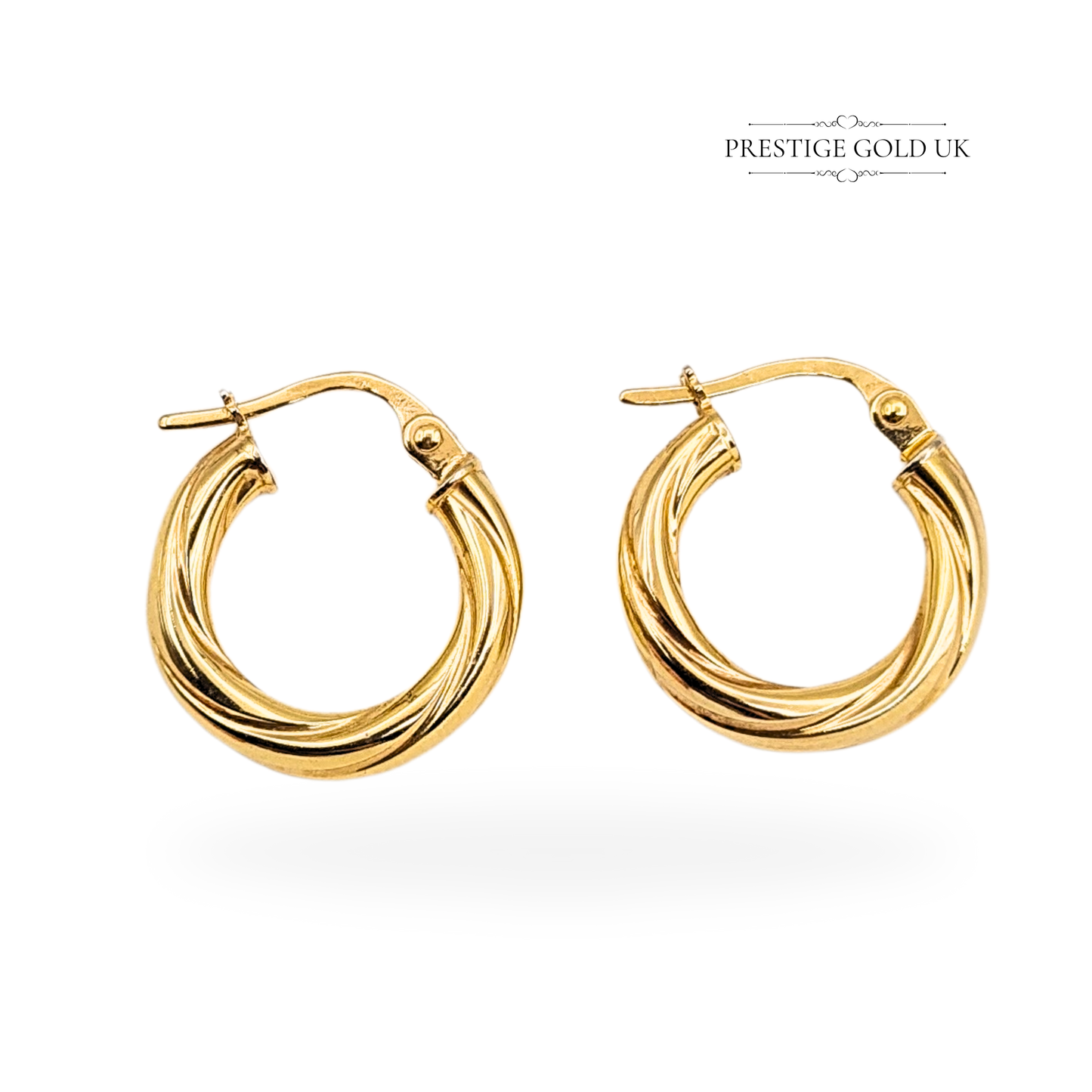 9ct Small Chunky Gold Hoop Earrings With Secure Flip Top Fasteners.