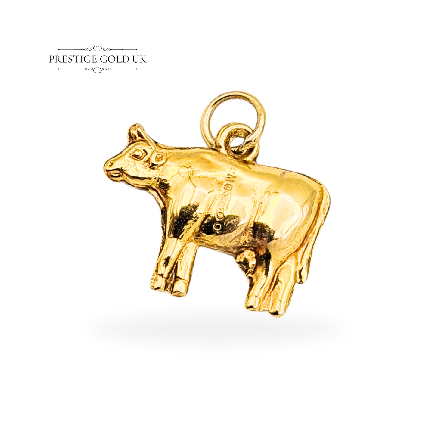 9ct Gold Cow Charm, 1970's Puffy Miniature Farm Animal Pendant
