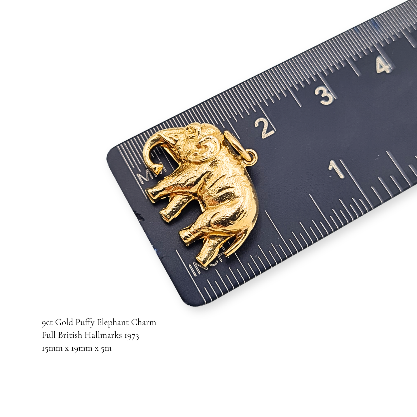 Vintage 9ct Gold Puffy Elephant Charm Pendant Hallmarked 1973