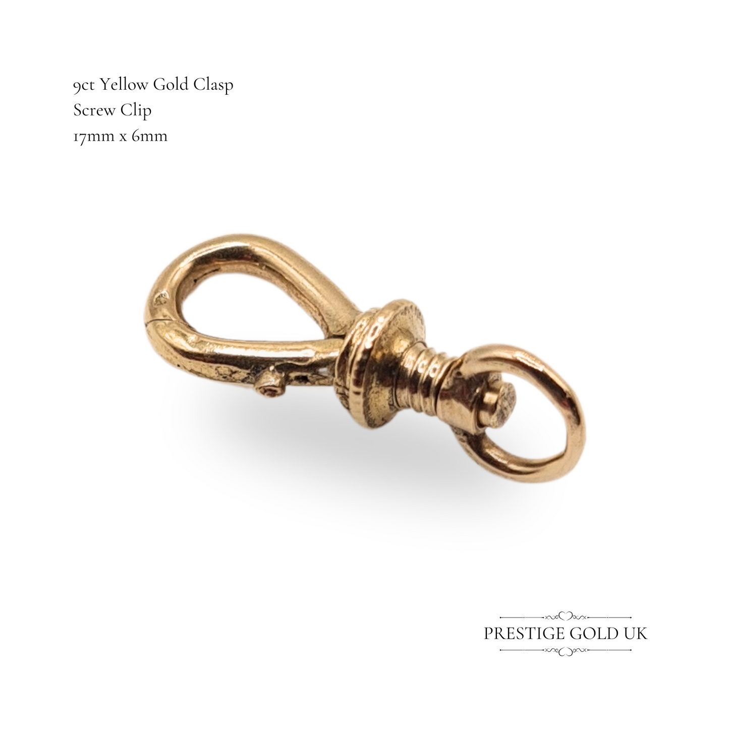 Small 9ct Yellow Gold Screw Clasp, 17 x 6mm, Tiny Fastener For Charms