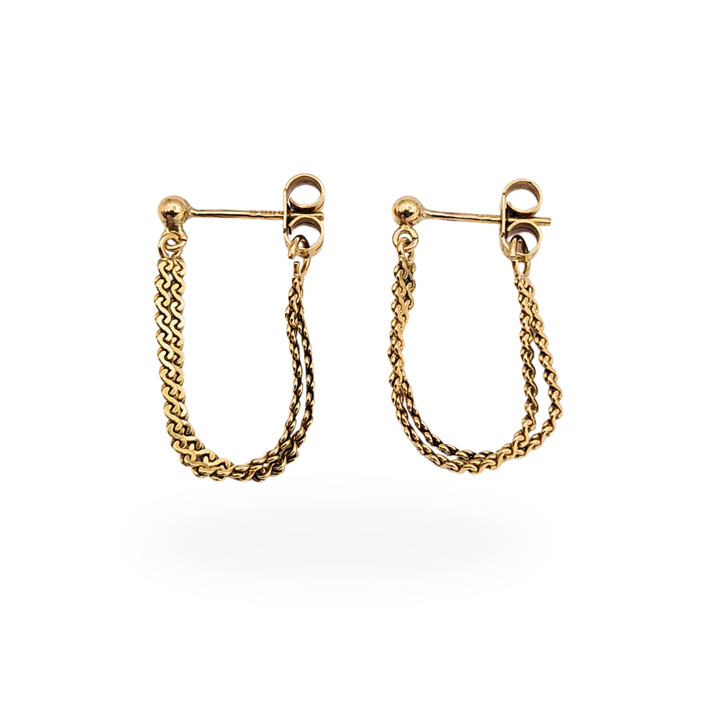 9ct Gold Chain Dangle Earrings, S Link Double Chain