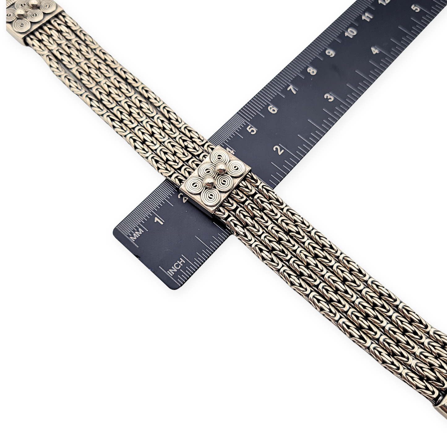 925 Silver Multi Strand Bracelet, Bali Fox Tail, 8.25”, 21mm Wide