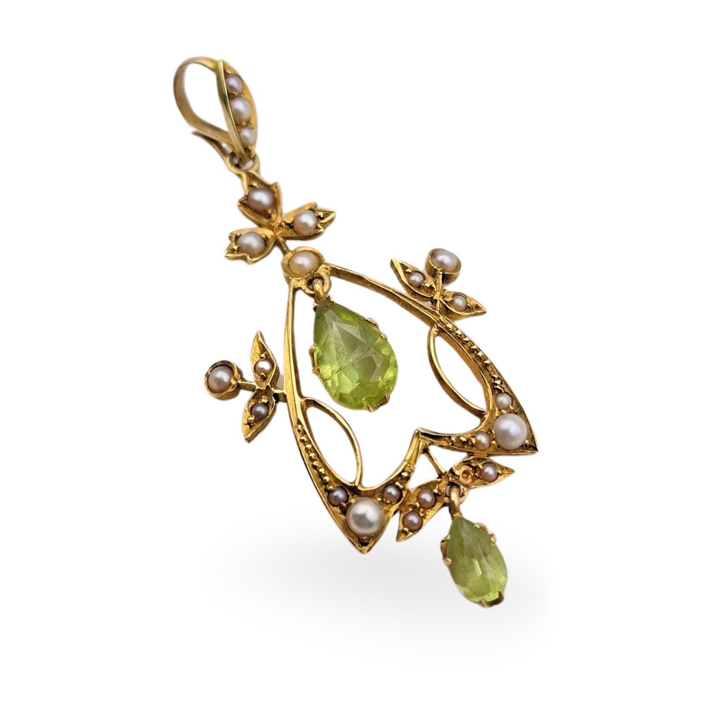 15ct Gold Victorian Peridot Seed Pearl Pendant, Antique With Flaws