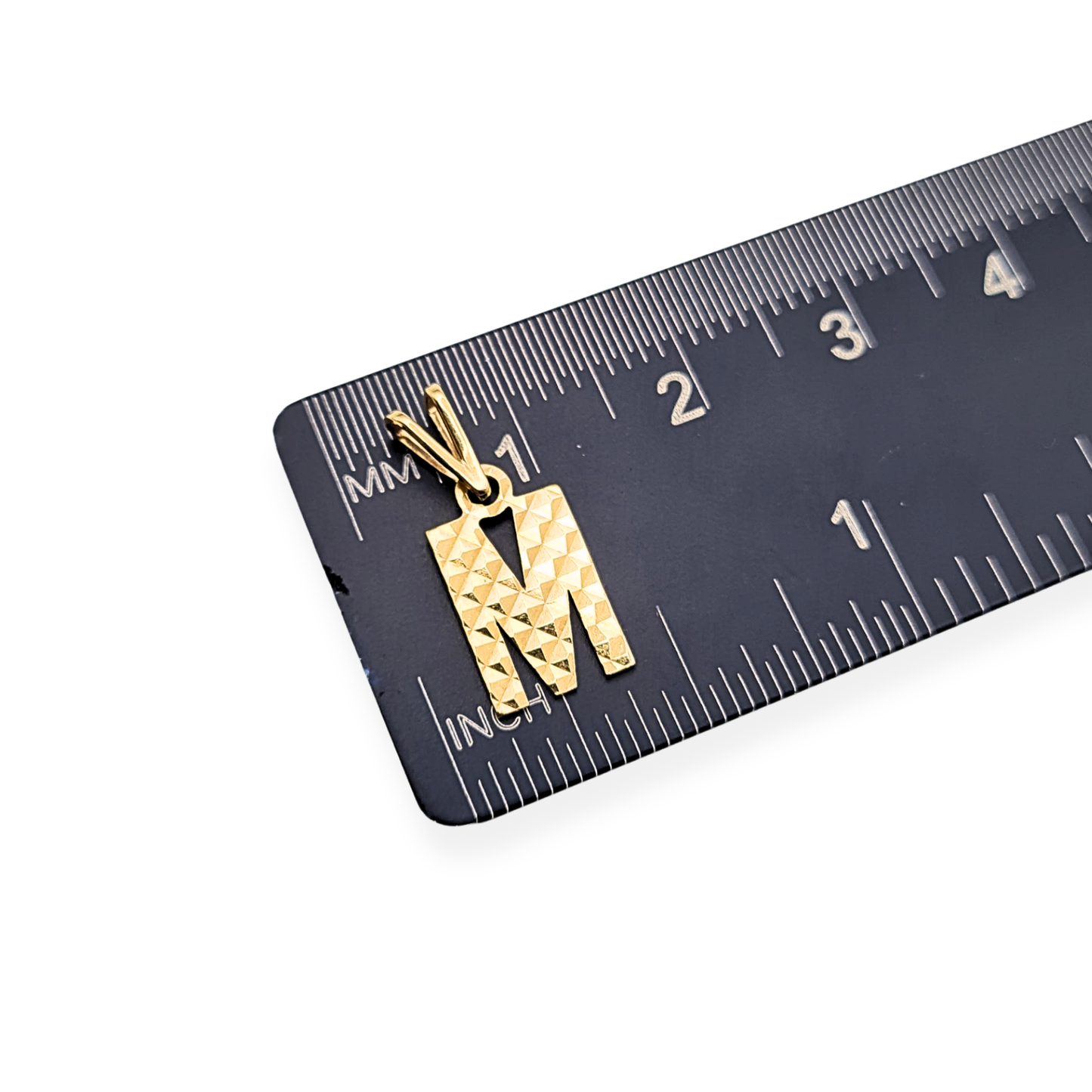 9ct Gold Letter M Pendant, Textured, Hallmarked