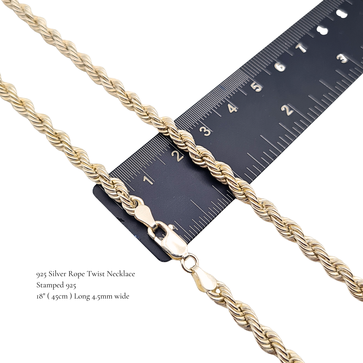 As New 18" 45cm 925 Sterling Silver Rope Twist Chain Necklace .