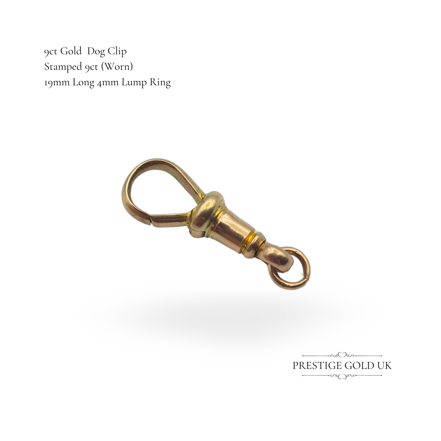 Antique 9ct Gold Dog Clip, 19mm, Stamped 9ct