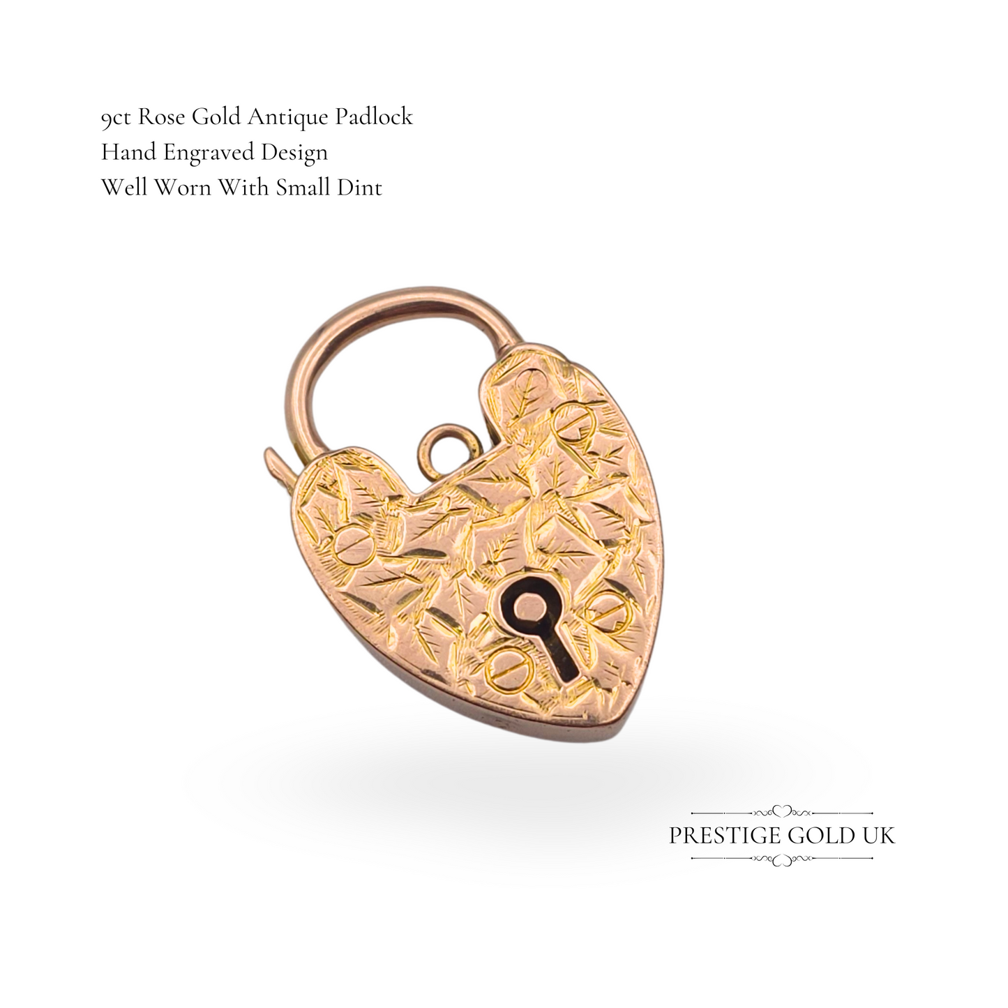 Antique William Lewis Engraved Heart Padlock 9ct Gold