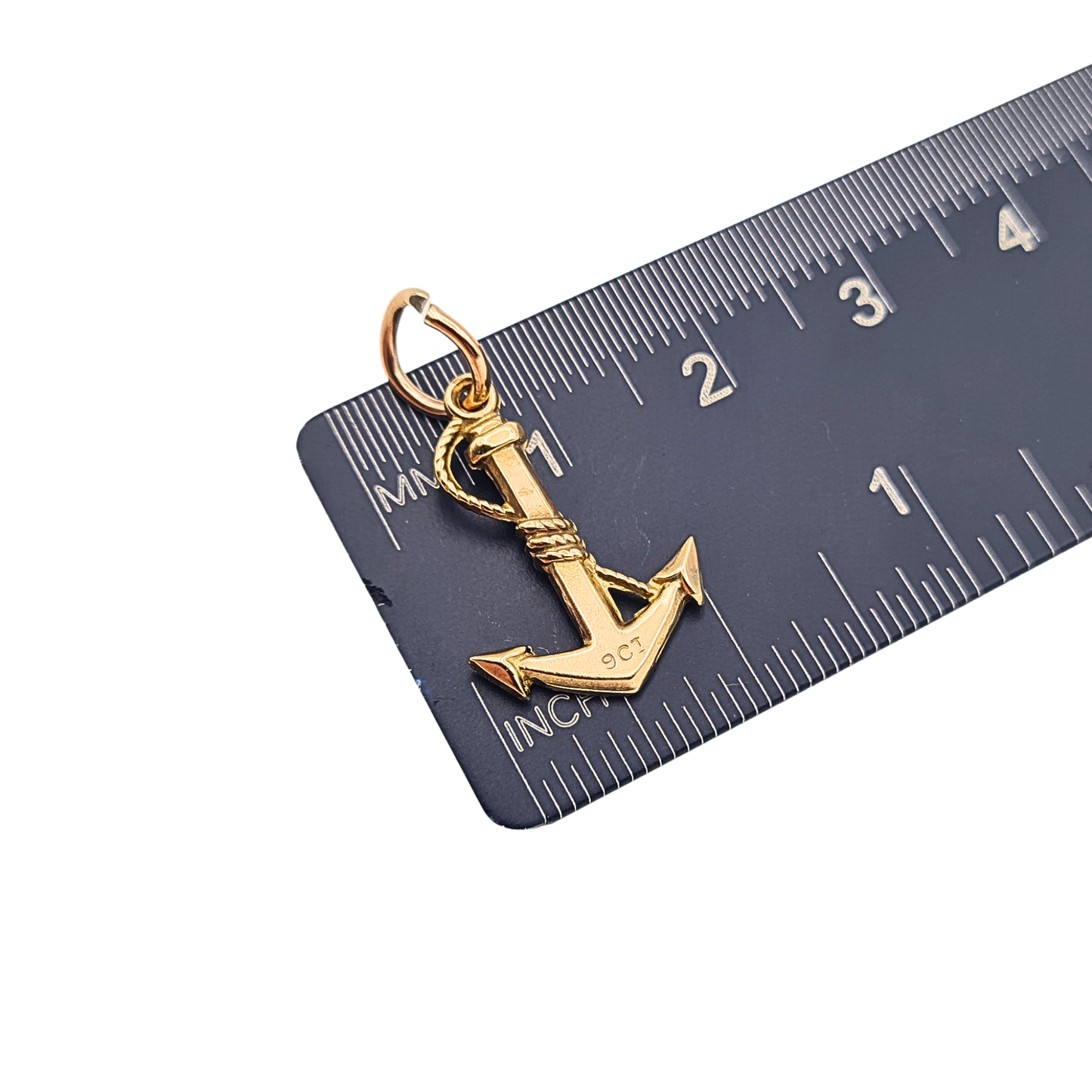 9ct Gold Small Anchor Charm Pendant Rope Detail Nautical Charm