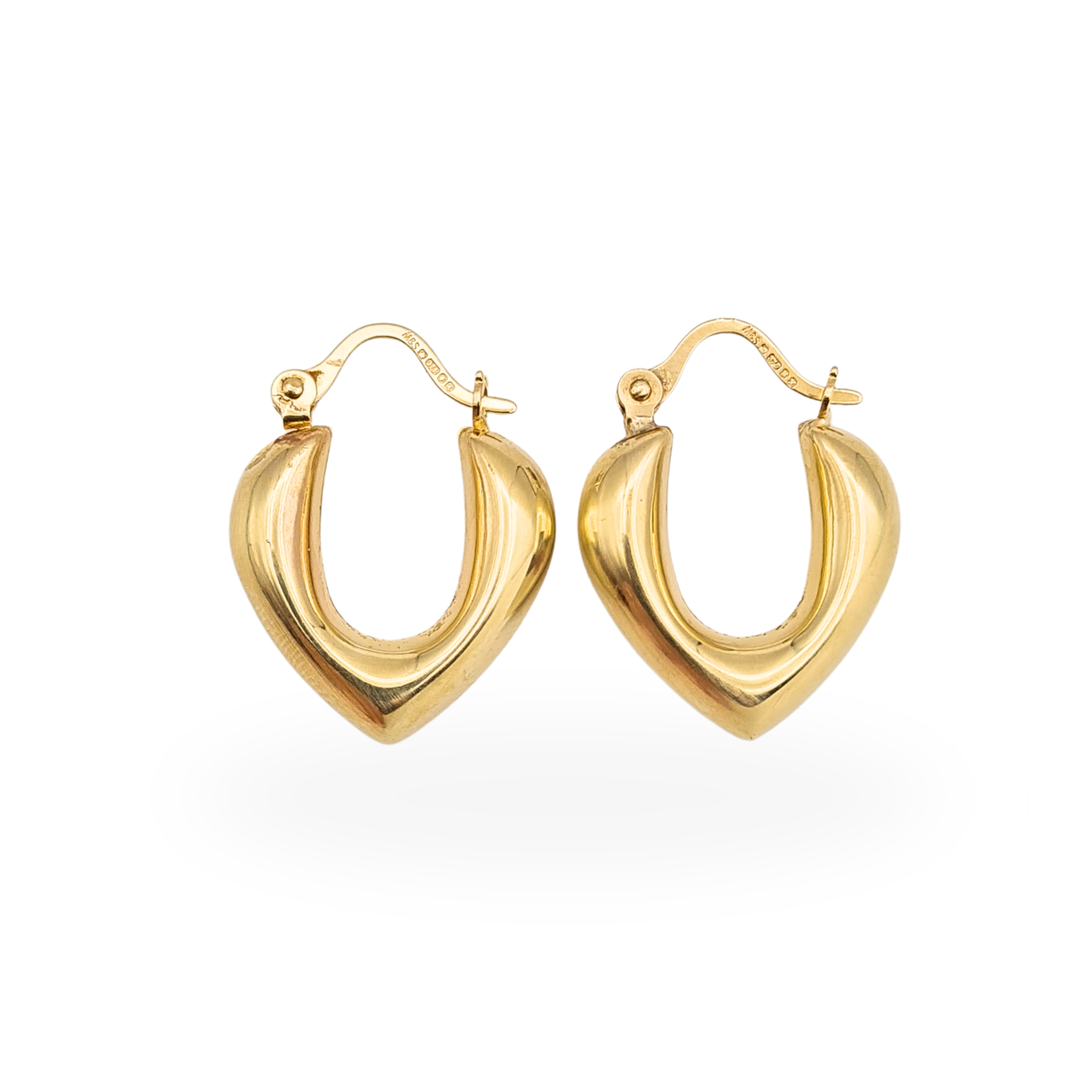 9ct Gold Puffy Heart Hoop Earrings, Hallmarked London 1997 23mm