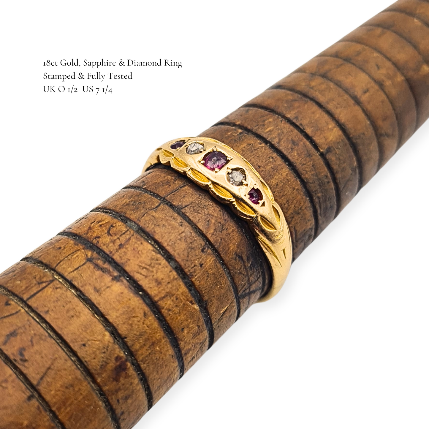 Vintage 18ct Gold Old Cut Diamond Sapphire 5 Stone Ring UK O½ US 7¼