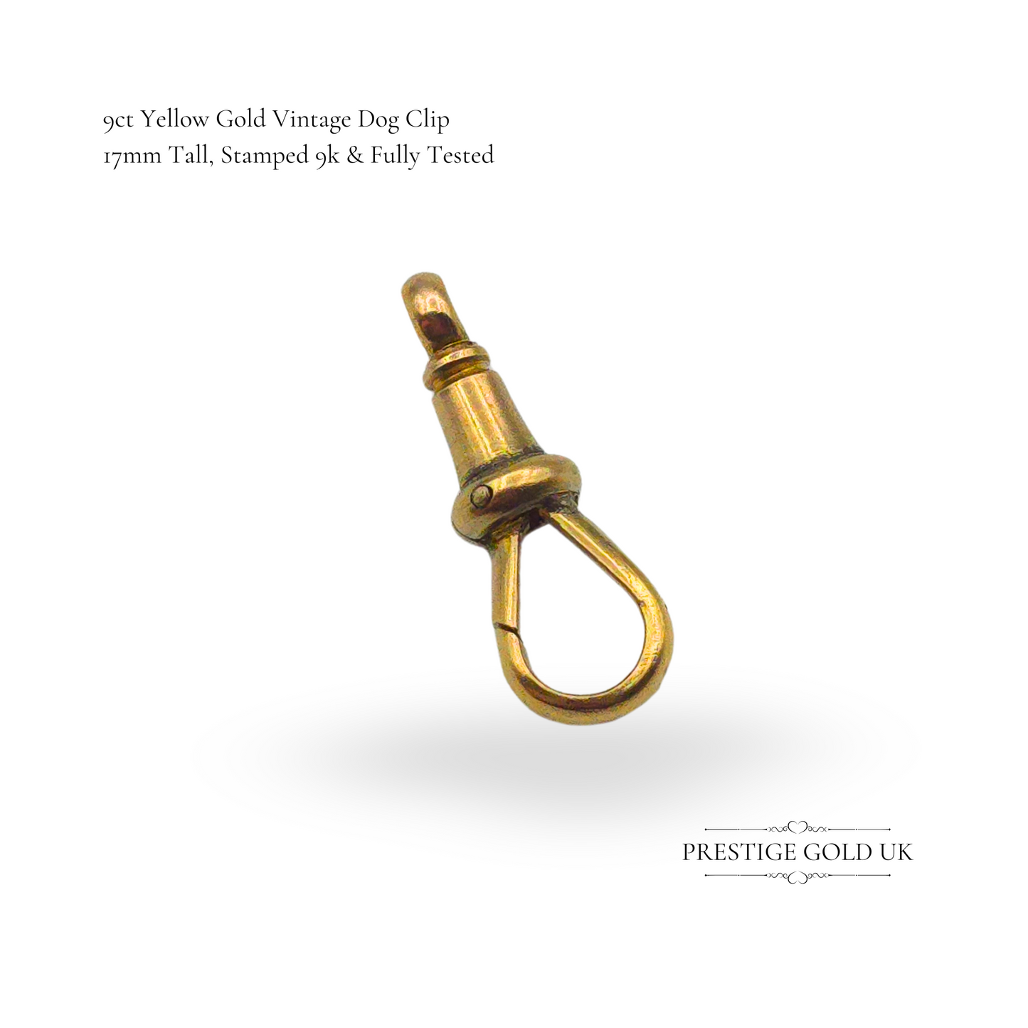 9ct Gold Dog Clip, 17mm, Vintage Albert Chain Fastener, Stamped