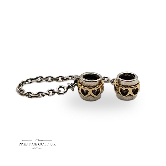 Pandora Hearts Safety Chain Silver & 14ct Gold 60mm Chain with Hearts ALE 790307