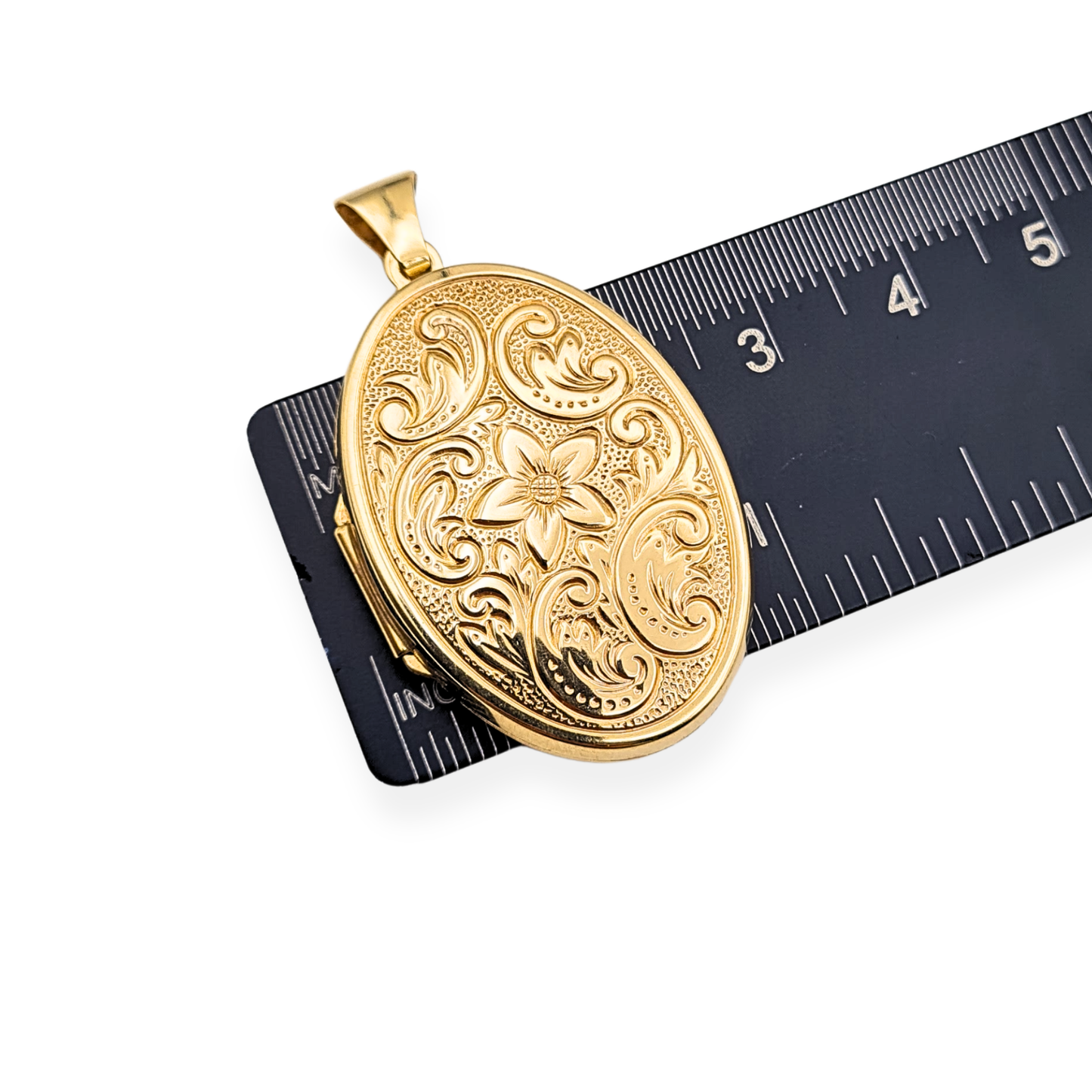 Large 9ct Gold Oval Locket, Floral Engraved