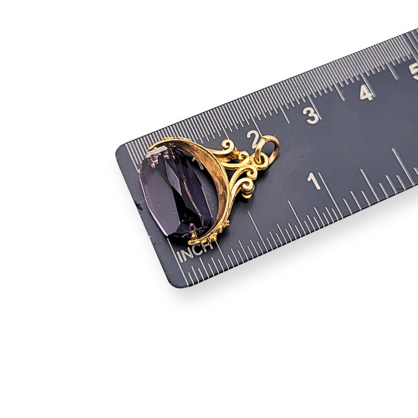 Small 9ct Gold Amethyst Spinning Fob Pendant, London 1969