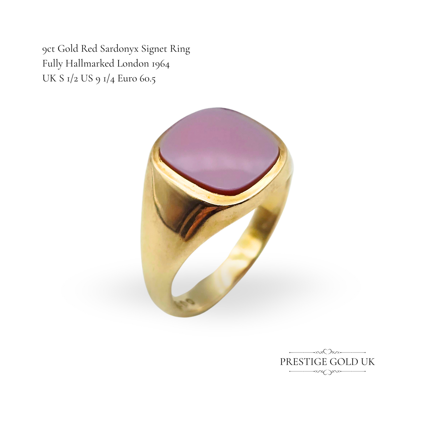 9ct Gold Blank Sardonyx Signet Ring, London 1964 Hallmarked, UK S 1/2,  US 9 1/4