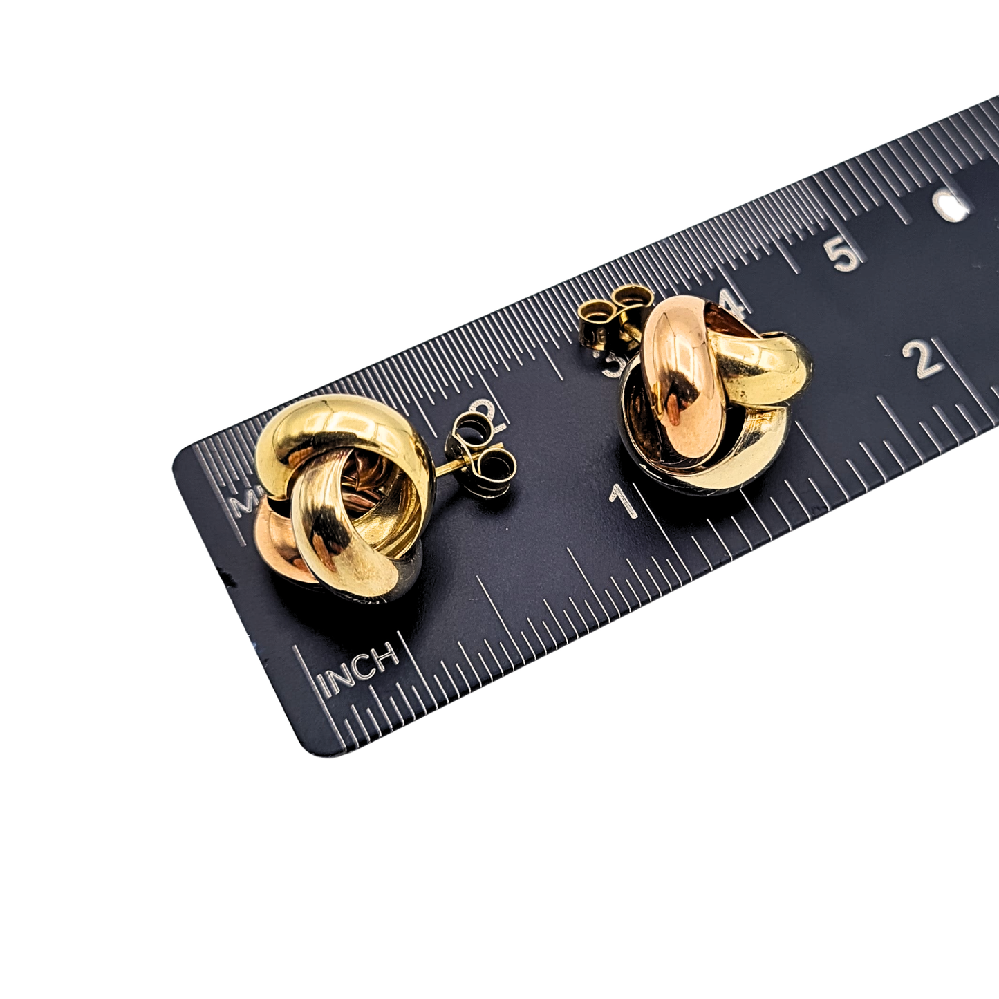 Large 9ct Gold 3 Colour Knot Studs, 13mm, Solid, Hallmarked