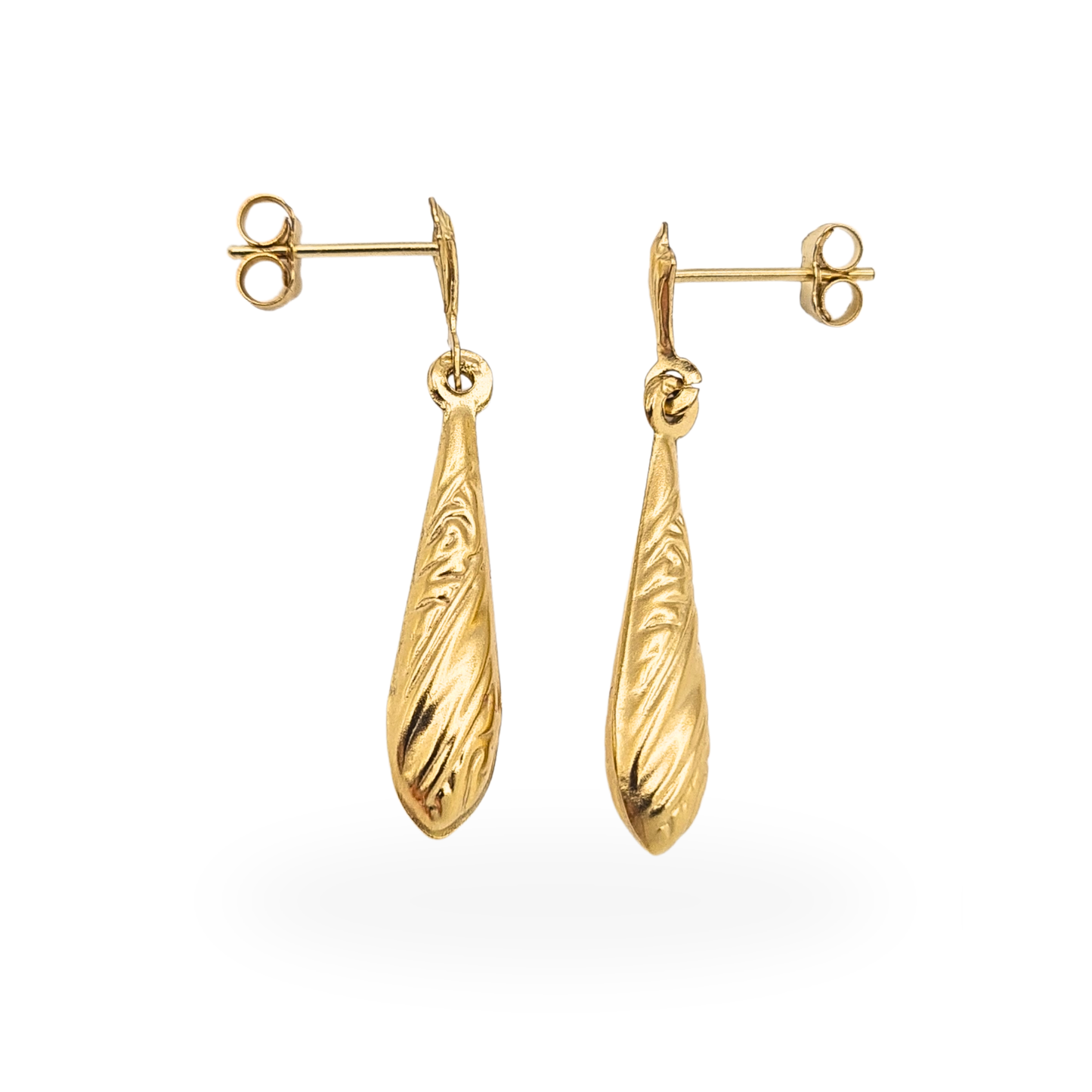 9ct Gold Bombe Drop Earrings Lightweight Long Dangle Earrings