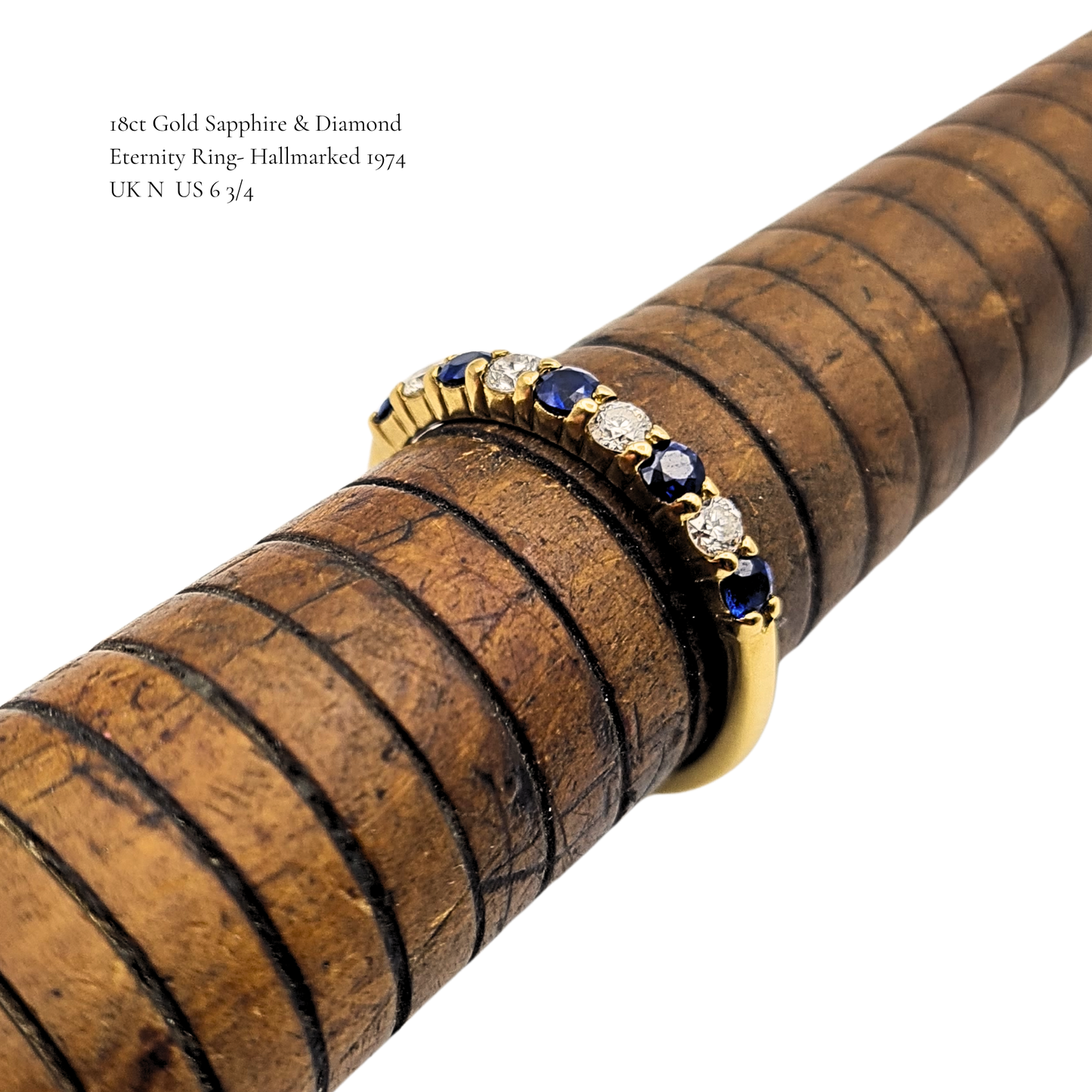 Quality 18ct Gold Sapphire Diamond Eternity Ring 1974 Hallmarked UK N US 6.75