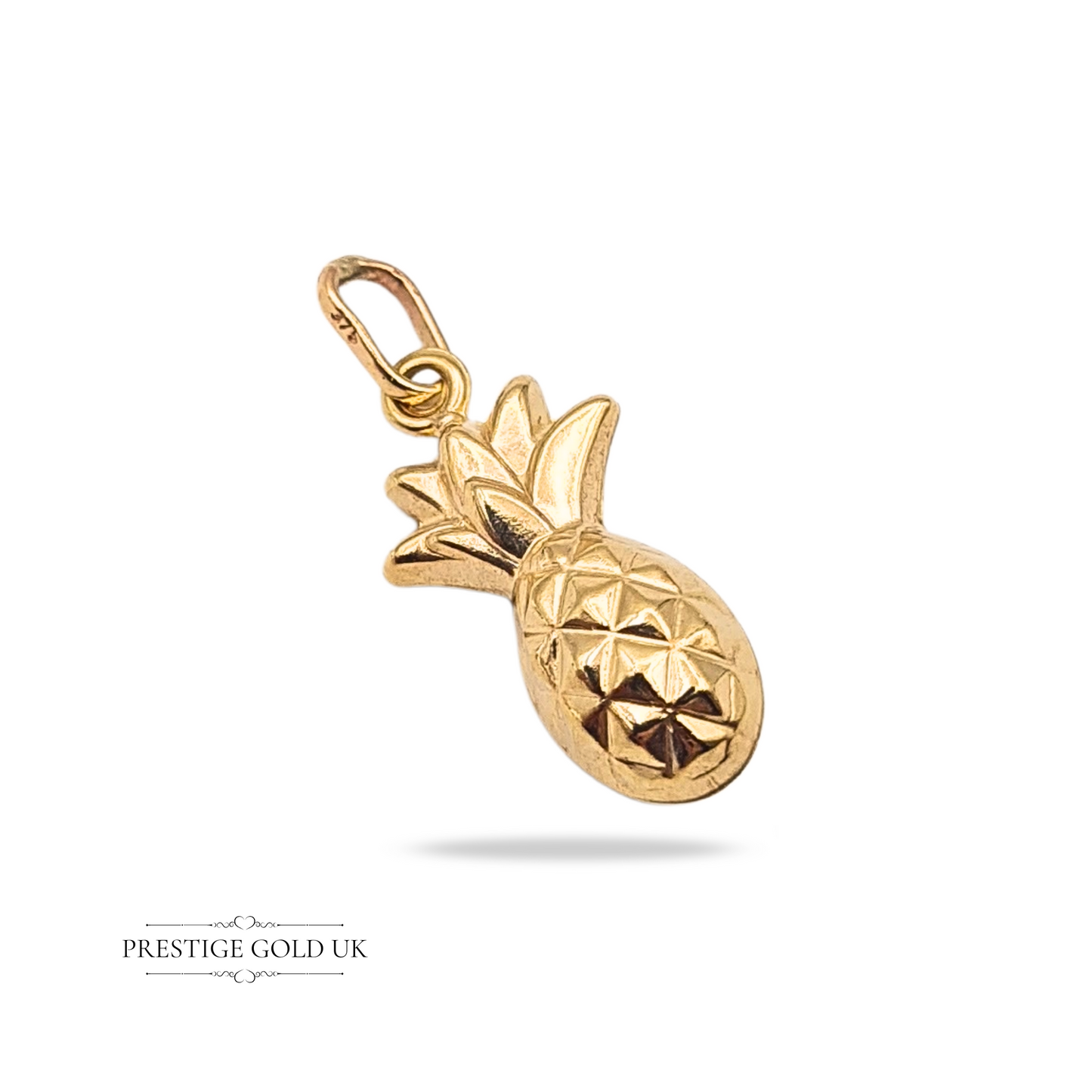 9ct gold tiny hollow pineapple charm pendant, 18mm tall, 9mm wide, lightweight 0.59g gold jewelry charm