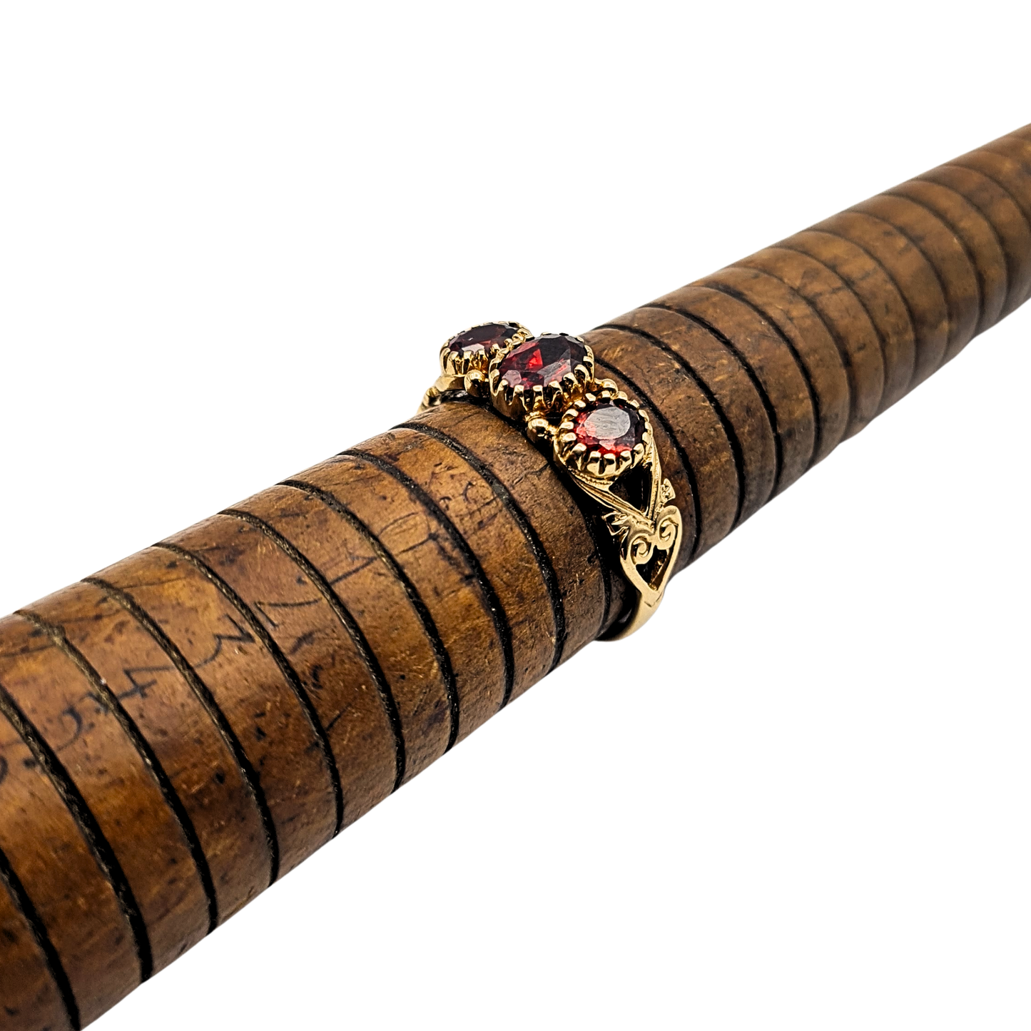 9ct Gold Trilogy Garnet Ring, UK O US 7 1/2, British Hallmark