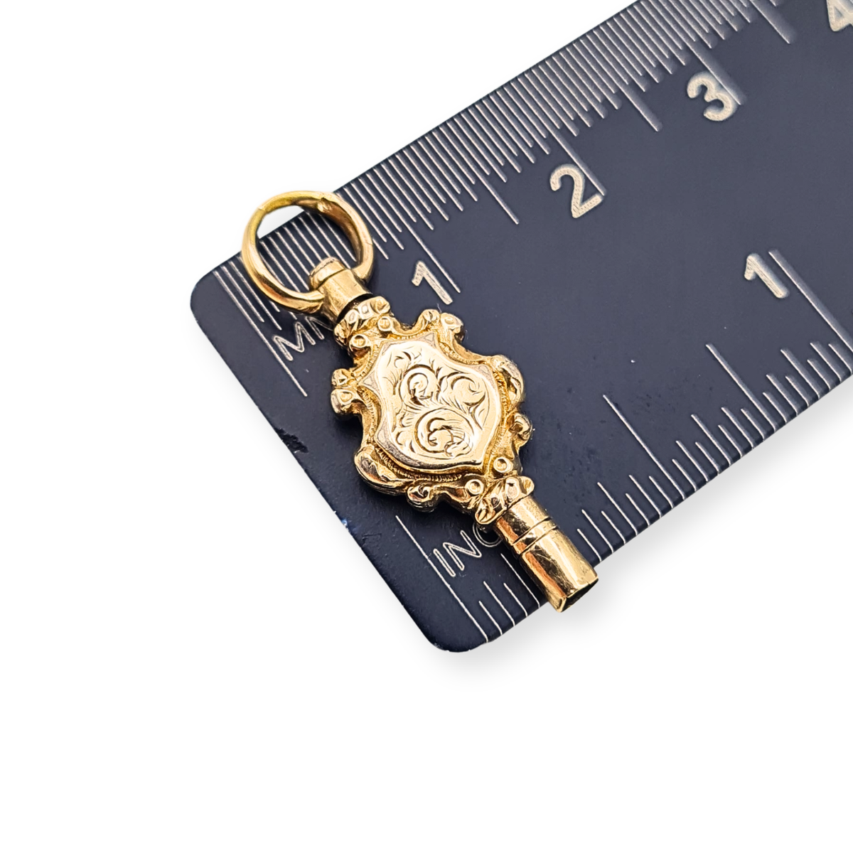 9ct Gold Pocket Watch Winding Key Charm Hand Engraved