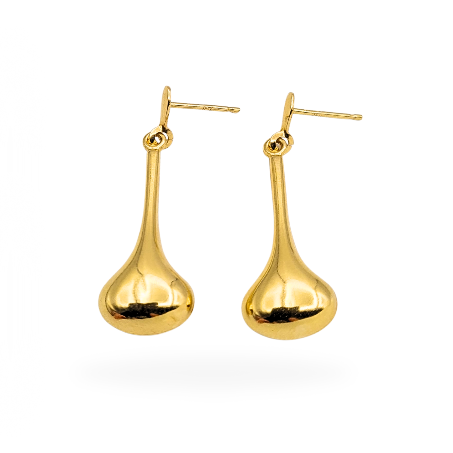 18ct Long Gold Teardrop Earrings, Hallmarked Vintage 30mm Drop
