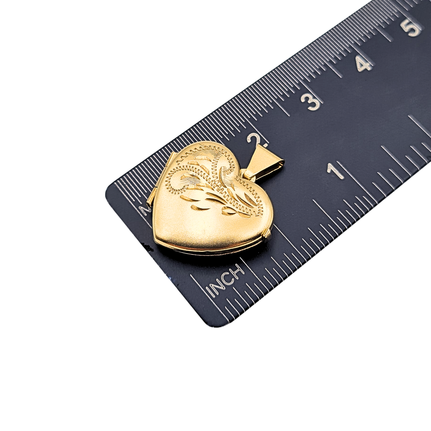 9ct Gold Small Heart Locket Pendant Engraved Floral Fully Hallmarked
