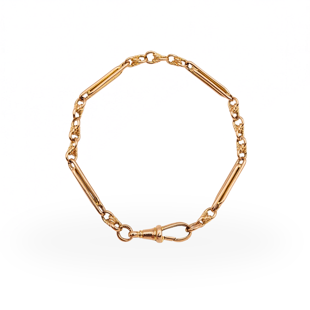 8" Long Rose Gold Albert Bracelet With Trombone Rope Links & Dog Clip .