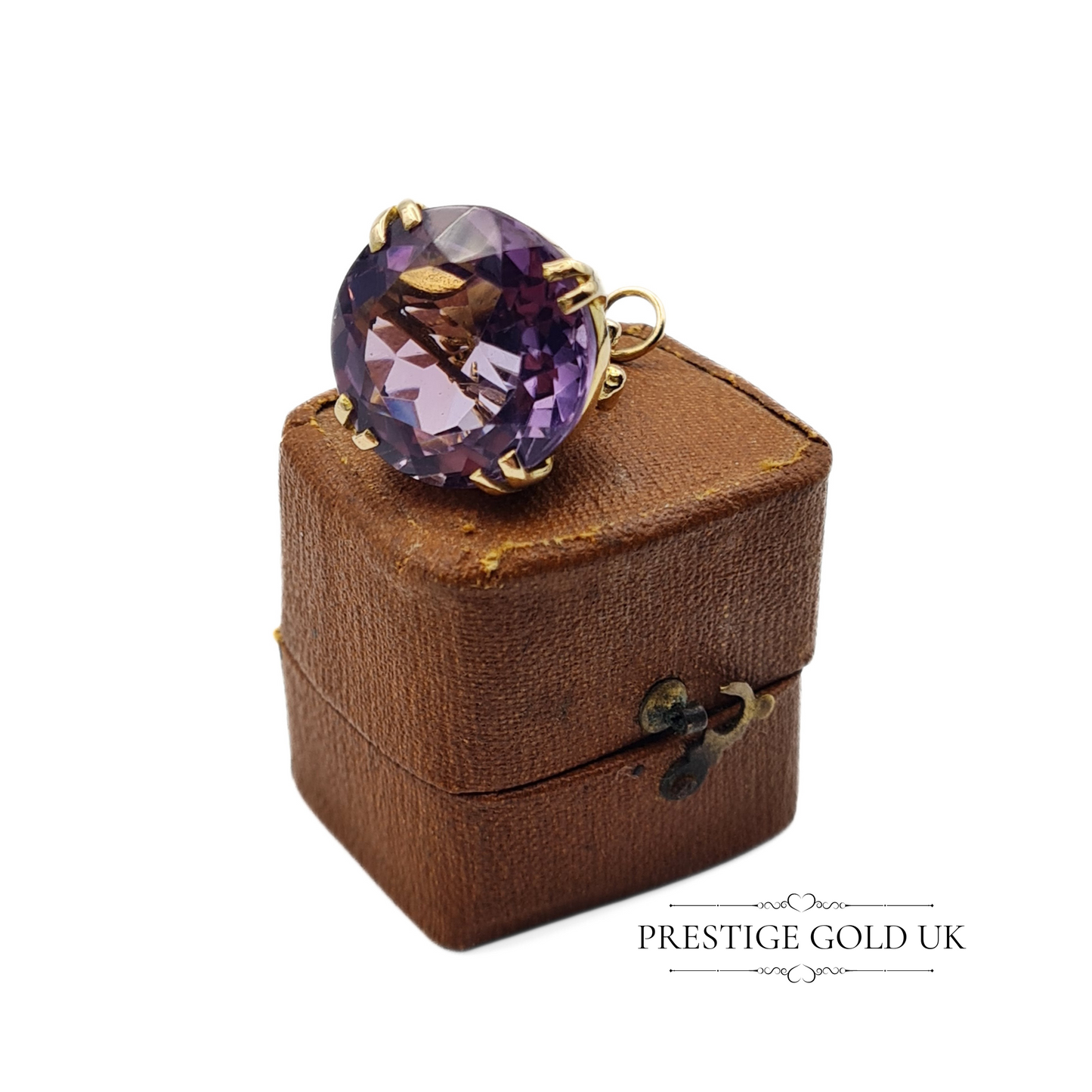 Gold Amethyst Fob 9ct - Ornate Round Amethyst Fob - Purple Amethyst Pendant