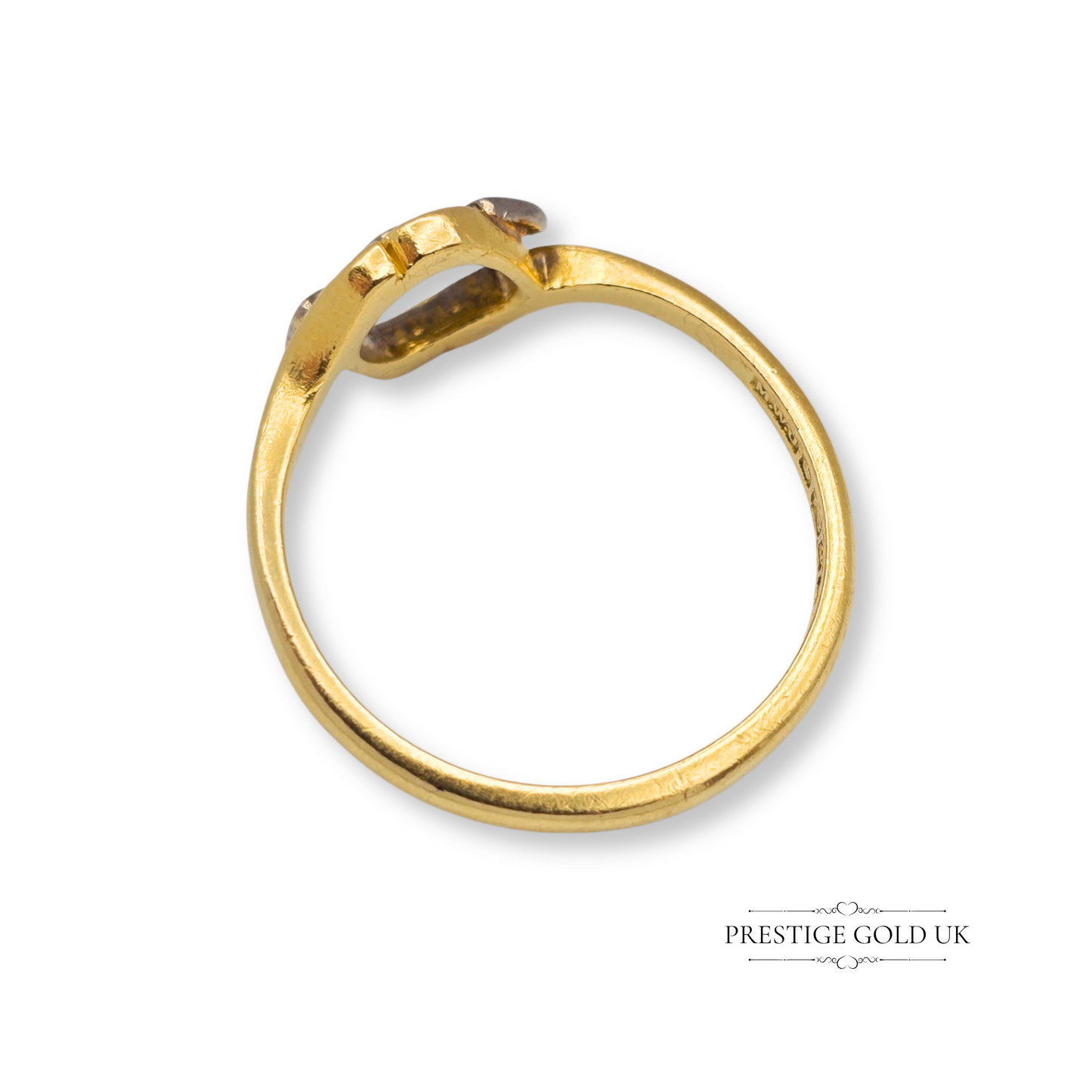 18ct Three Heart Diamond Ring Yellow & White Gold, Crossover Design