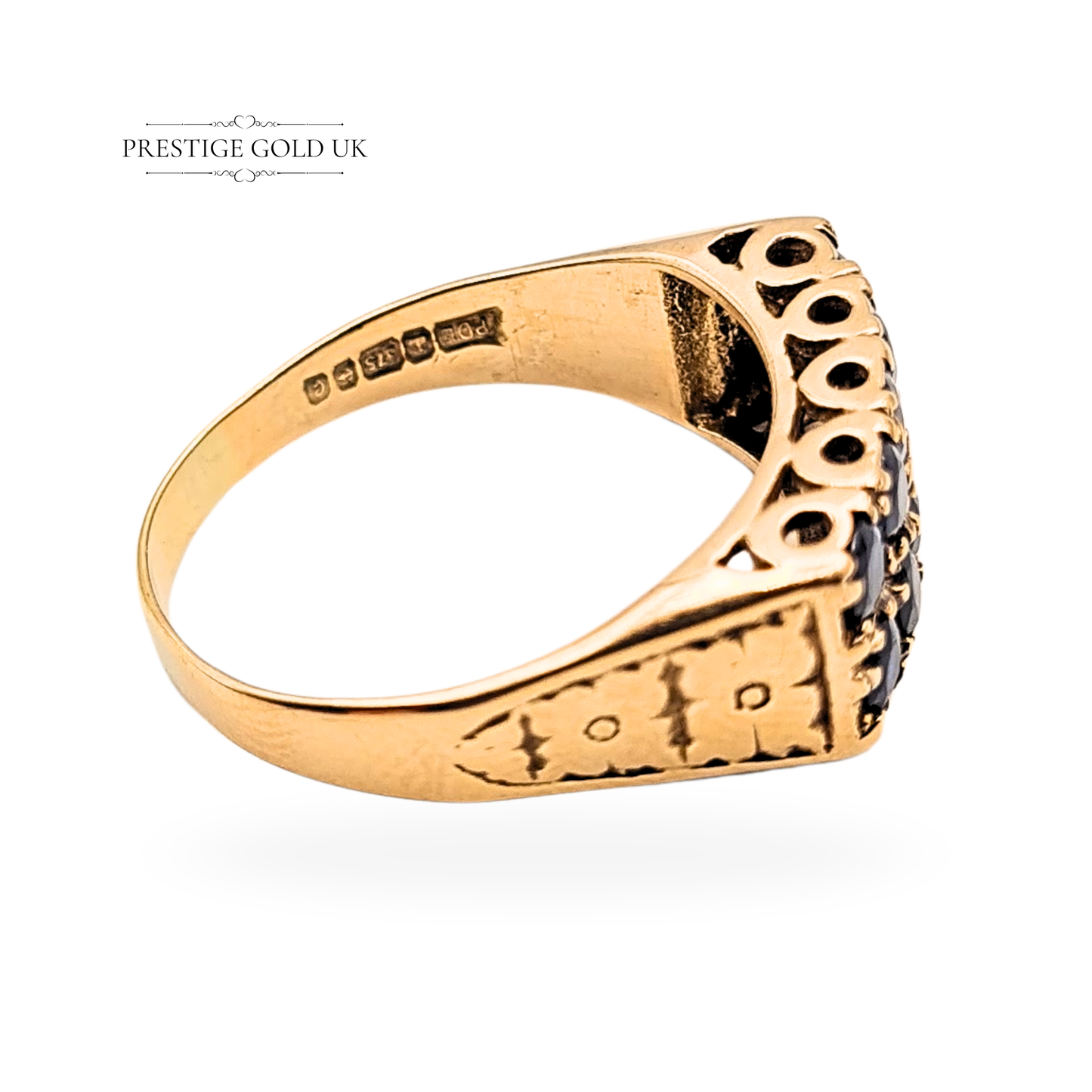 9ct Gold Twin Row Sapphire Ring, Floral-claw Setting Band UK T, US 9 3/4