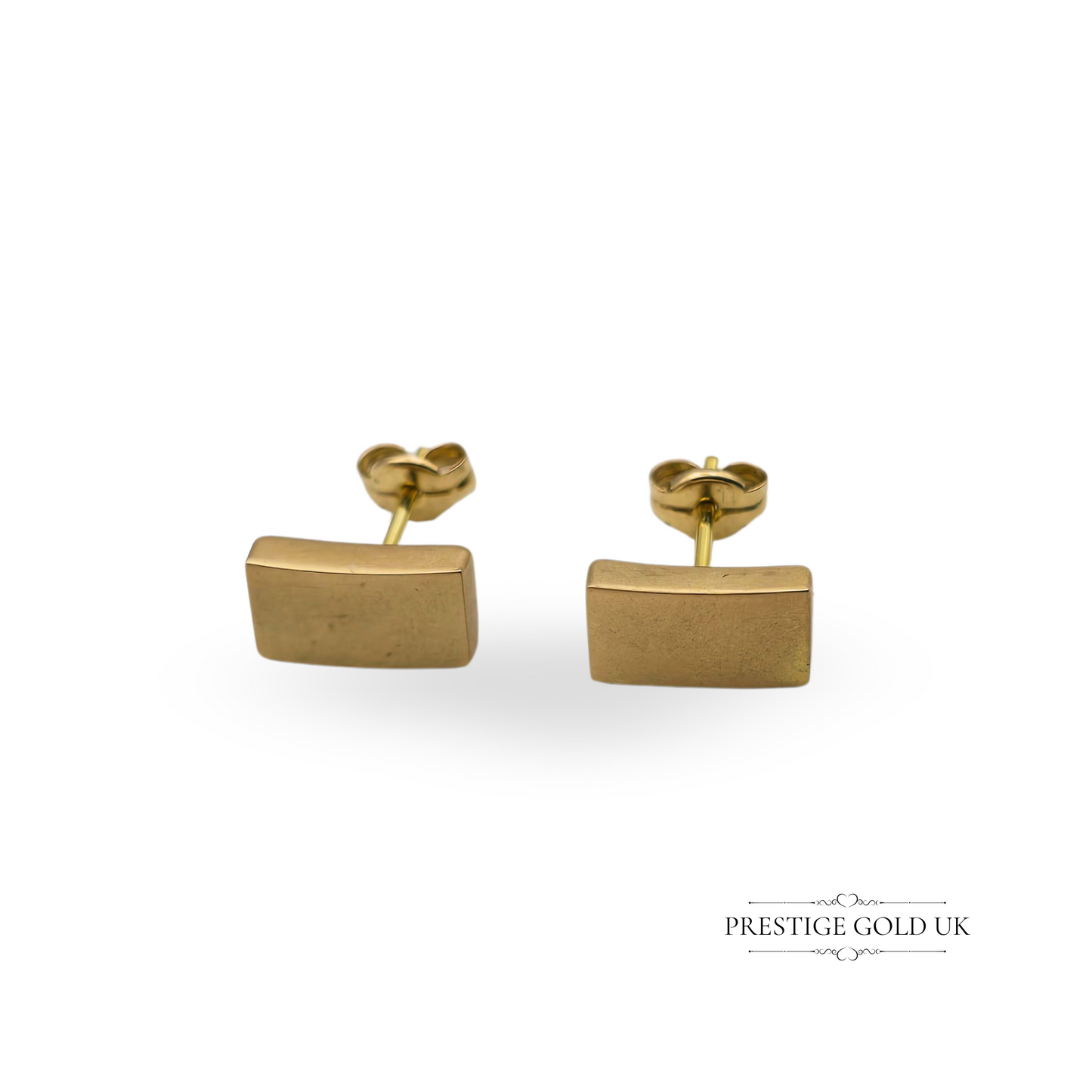 9ct Yellow Gold Rectangle Stud Earrings, Satin Finish Sleeper Studs