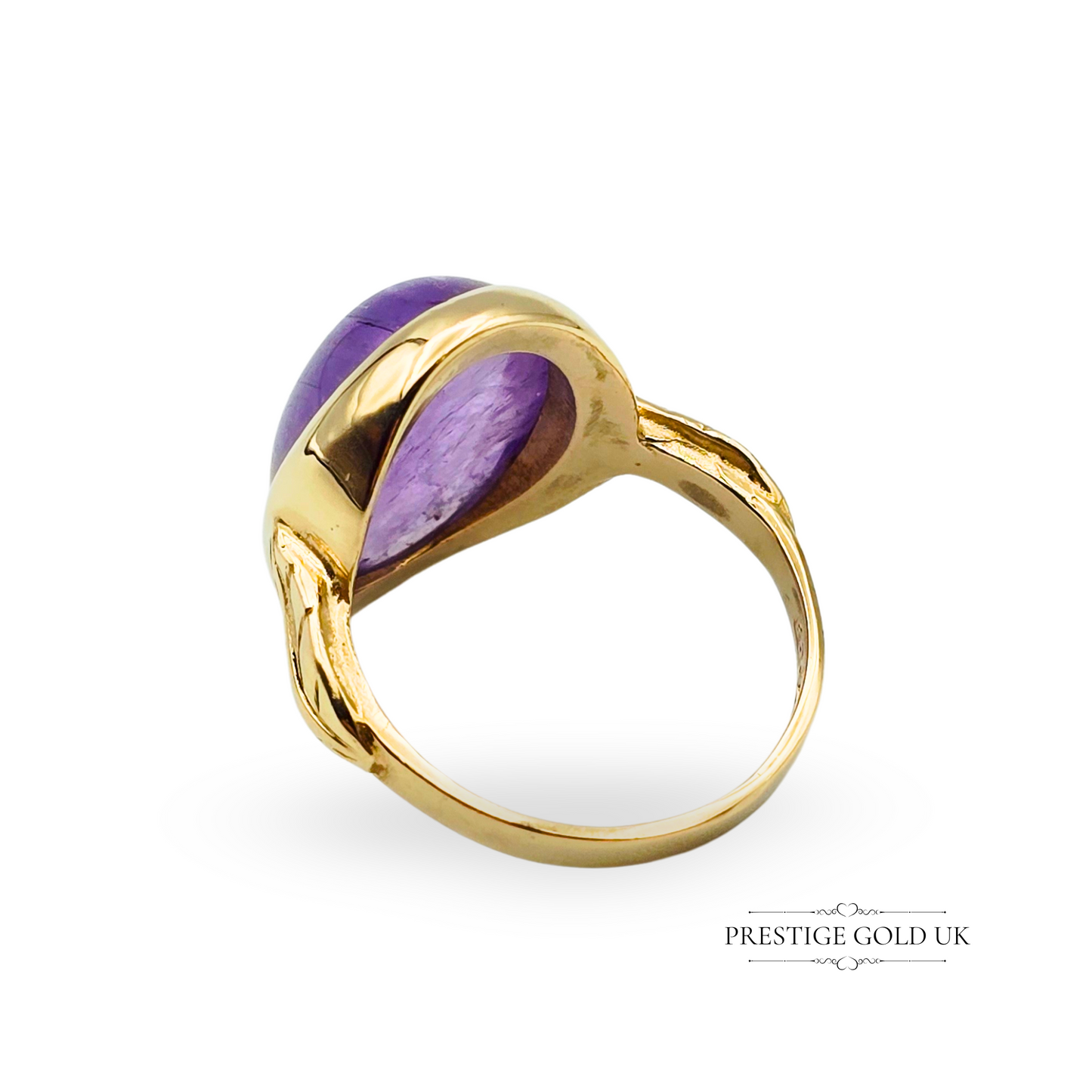 9ct Gold Purple Cabochon Ring, UK Size L 1/2, Large Vibrant Purple Cabochon