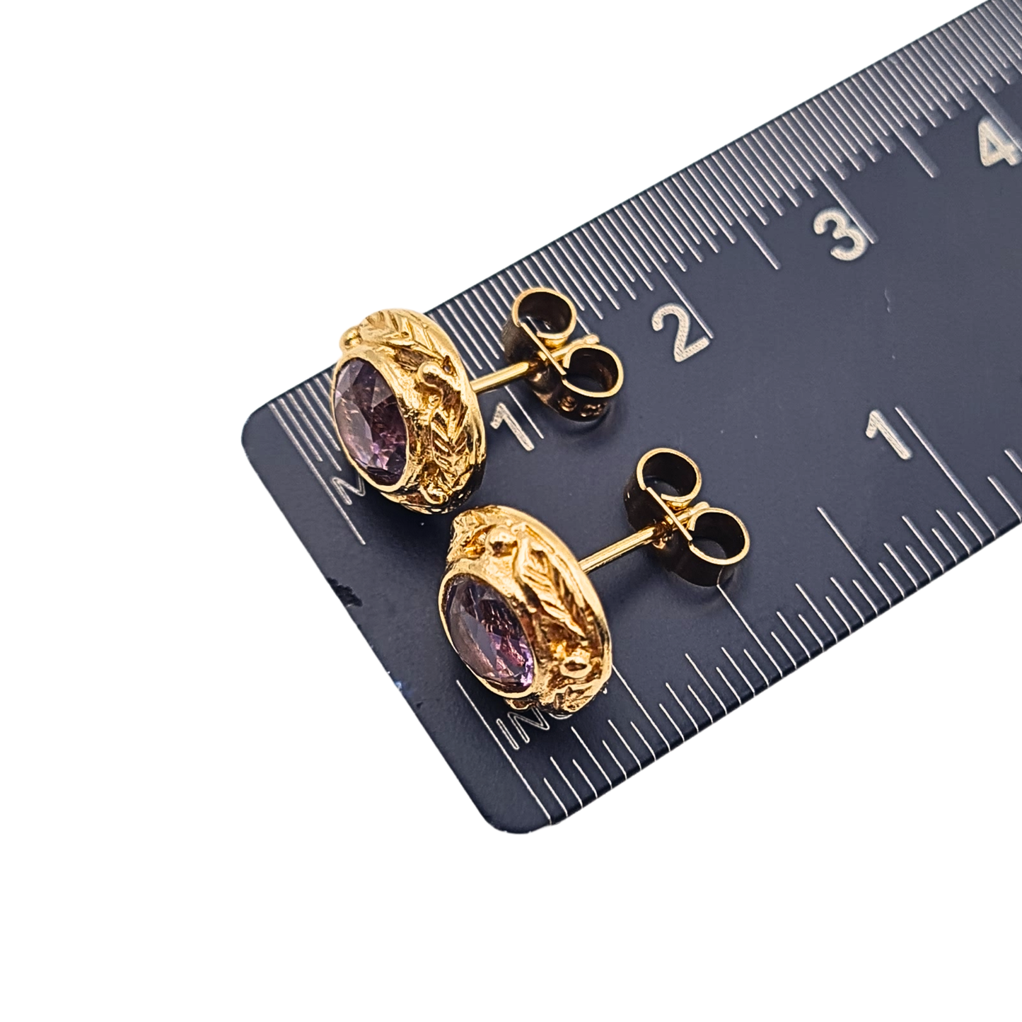 9ct Gold Amethyst Stud Earrings Birmingham 1975 Butterfly Backs