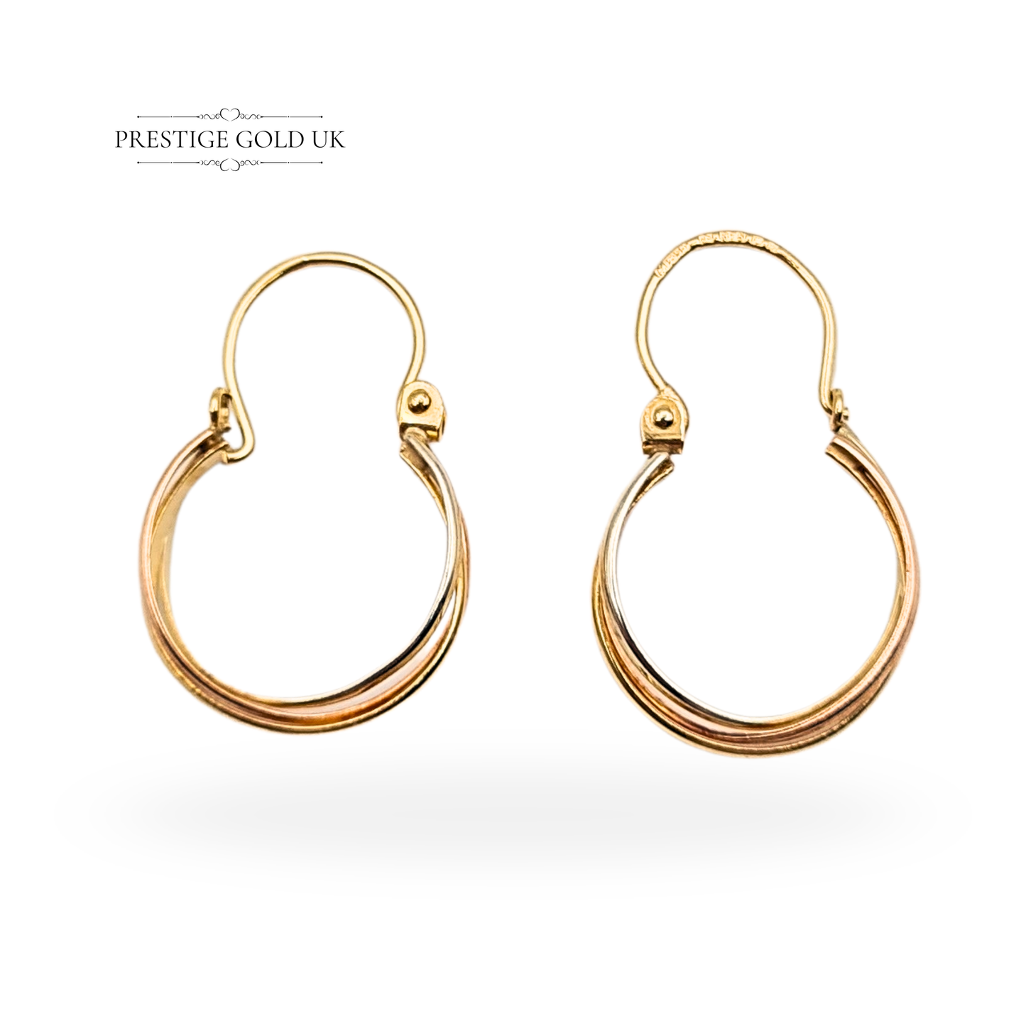 9ct Gold Tri Colour Hoop Earrings, 3 Strand Wire Earrings