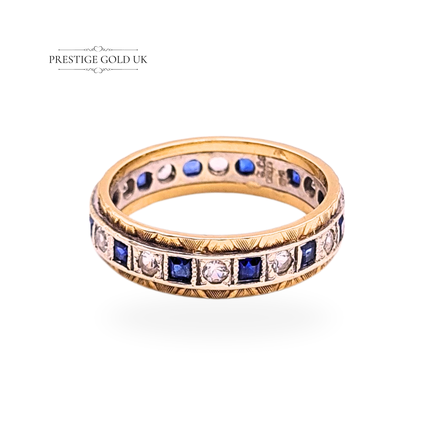 9ct Gold Sapphire & Spinel Eternity Ring  UK O / US 7 1/4, Two-Tone Gold