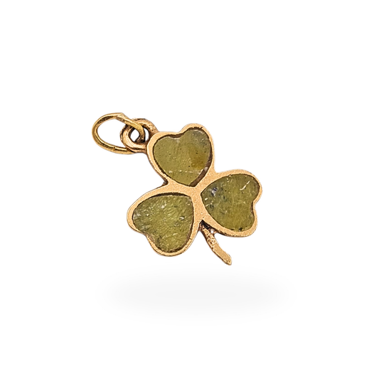 9ct Gold Clover Charm, Dublin 1965, Green Shamrock Pendant