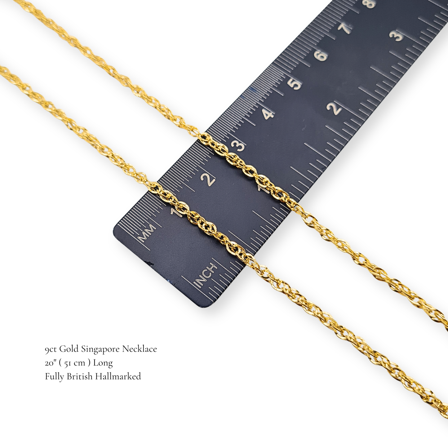20" 9ct Gold Singapore Fancy Link Necklace 2mm Hallmarked Bolt Ring