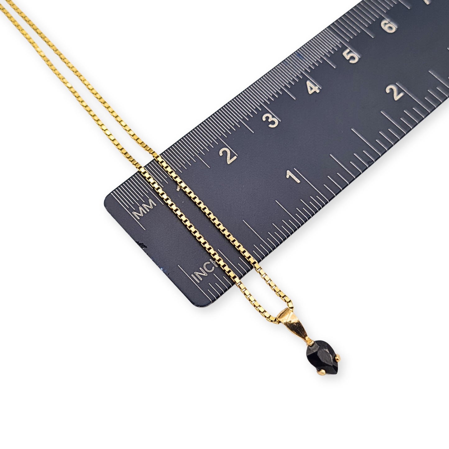 16" 9ct Gold Box Chain Necklace Blue Sapphire Pendant Hallmarked