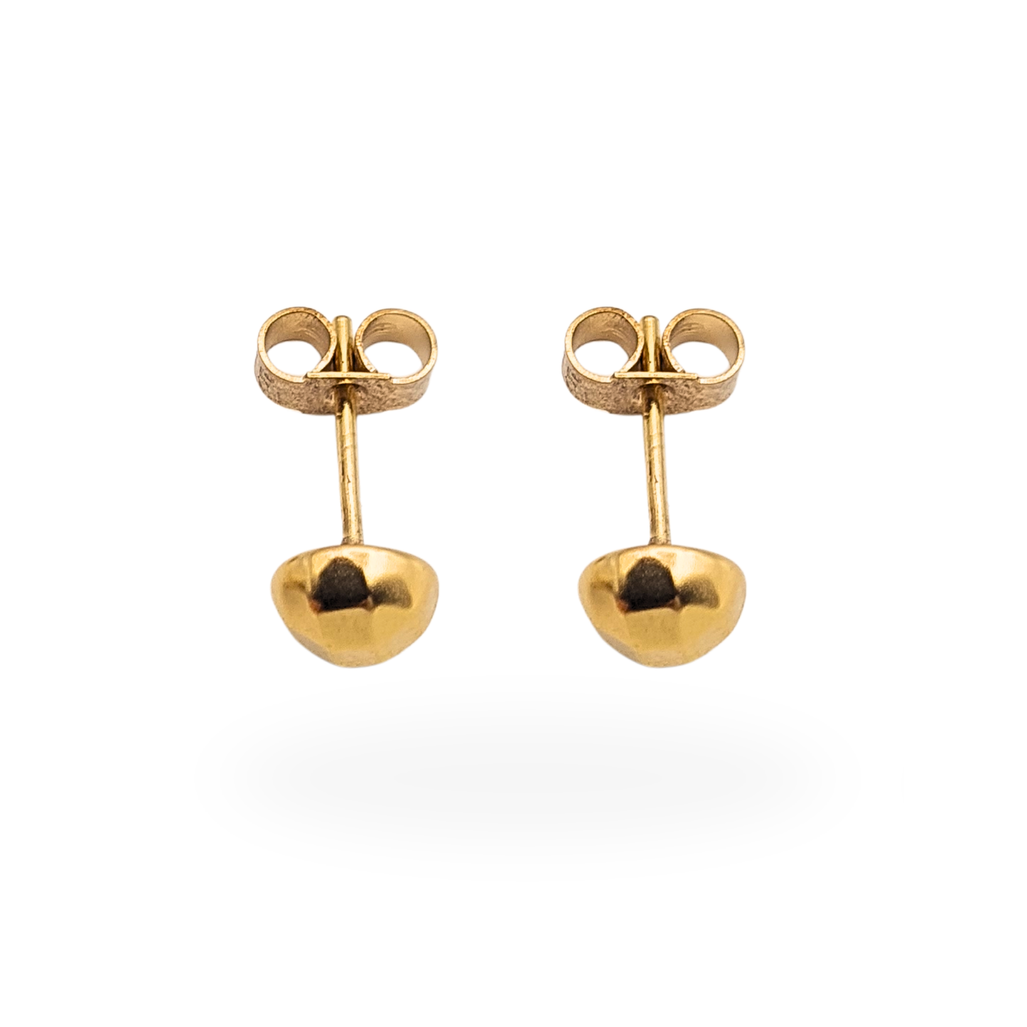 9ct Gold Faceted Domed Stud Earrings Geometric Round Gold Studs