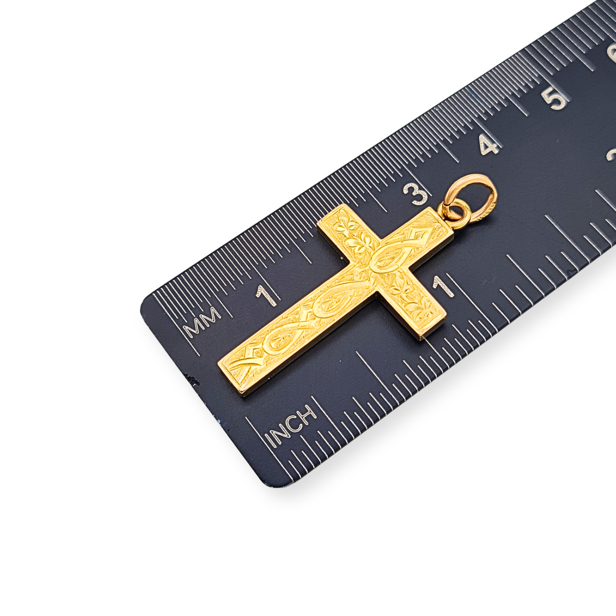 Antique 15ct Gold Hand Engraved Cross Pendant Birmingham 1900 Hallmarked