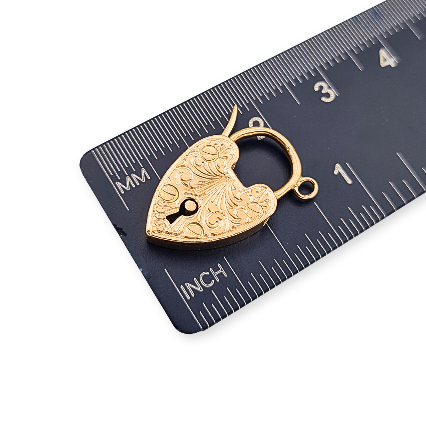Antique 9ct Rose Gold Heart Padlock Clasp, Hand Engraved Gate Bracelet Lock