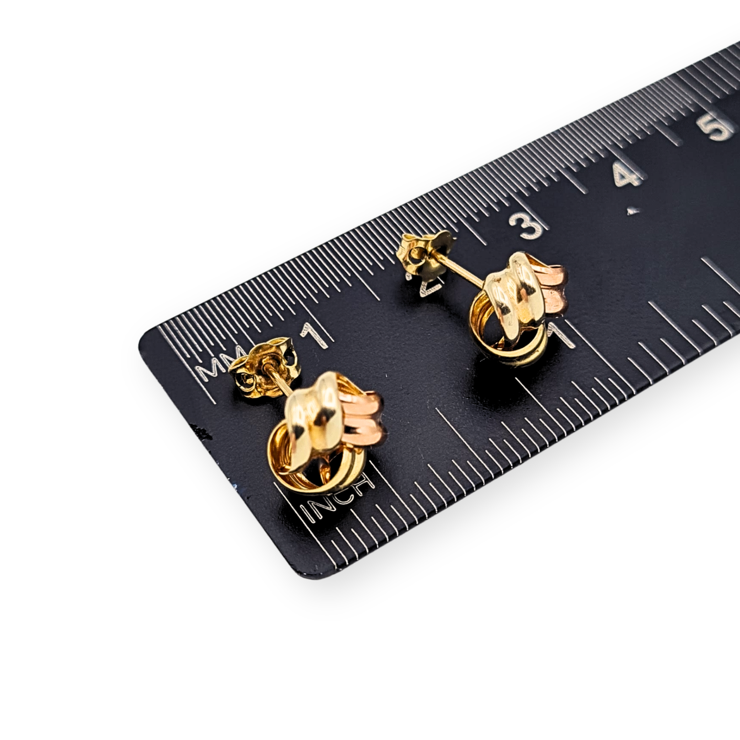 Small 9ct Tri-Colour Knot Stud Earrings With Butterfly Backs