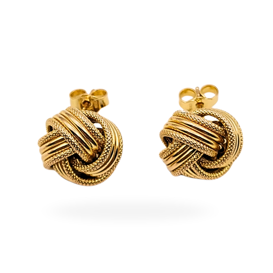 Large 9ct Gold Knot Stud Earrings, 12mm Woolmark Twist With Butterfly Backs