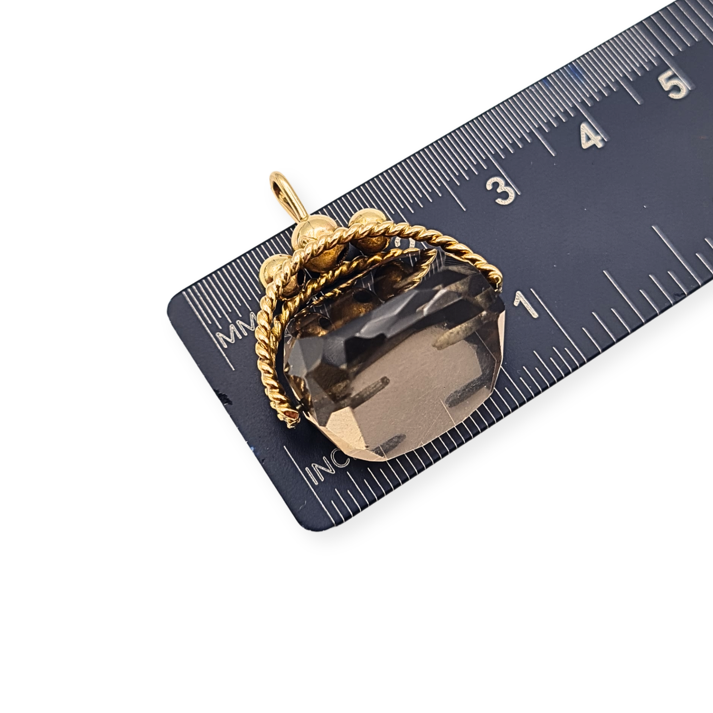 9ct Gold Smoky Quartz Spinning Fob Pendant Twist Mount